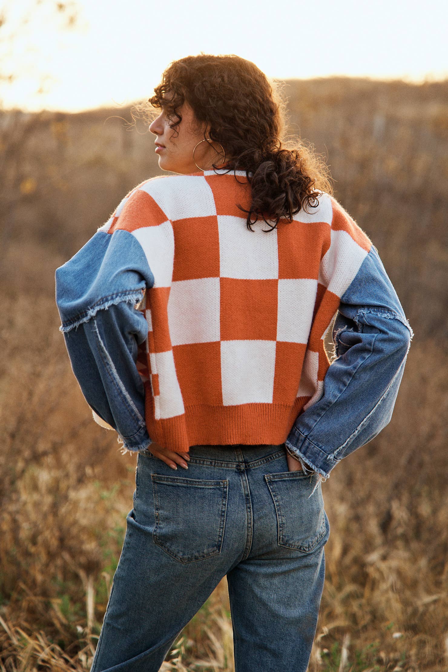 Checkered Knit Cardigan