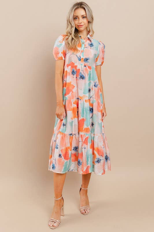 Watercolor Tiered Midi Dress