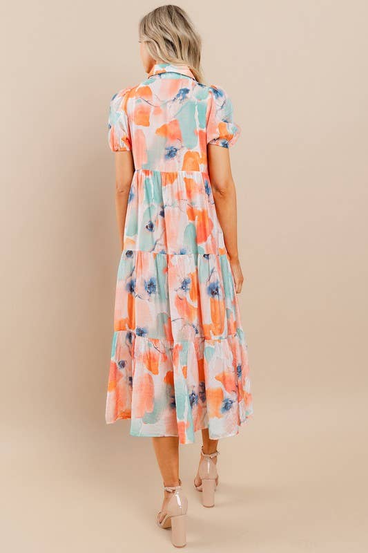 Watercolor Tiered Midi Dress