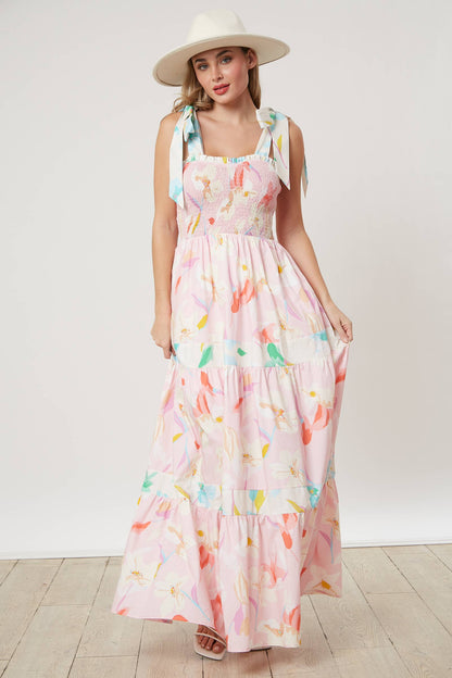 Floral Print Smocked Maxi Dress