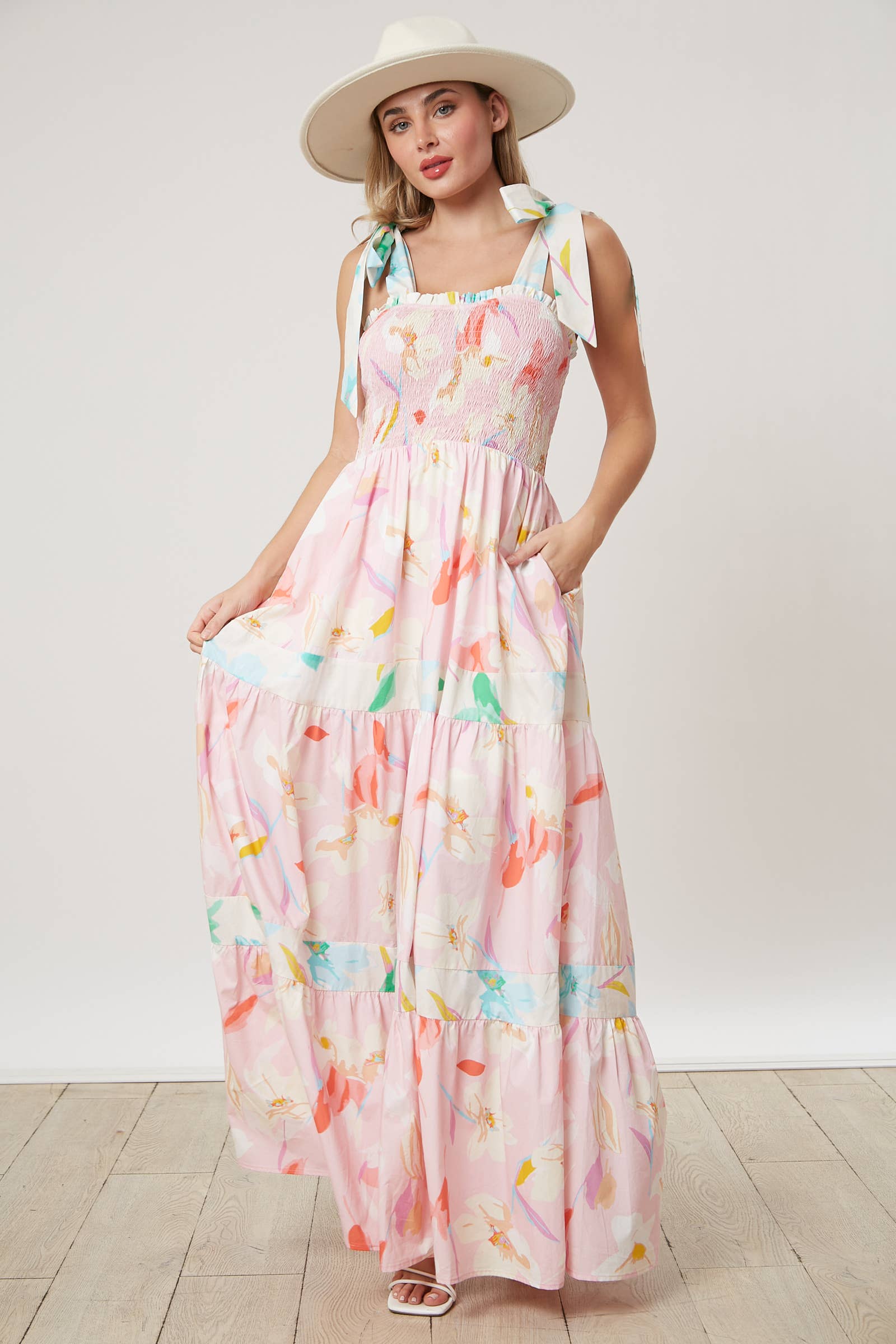 Floral Print Smocked Maxi Dress