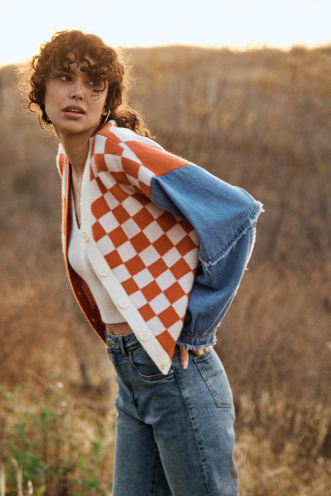 Checkered Knit Cardigan