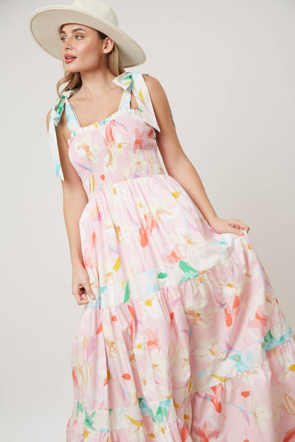 Floral Print Smocked Maxi Dress