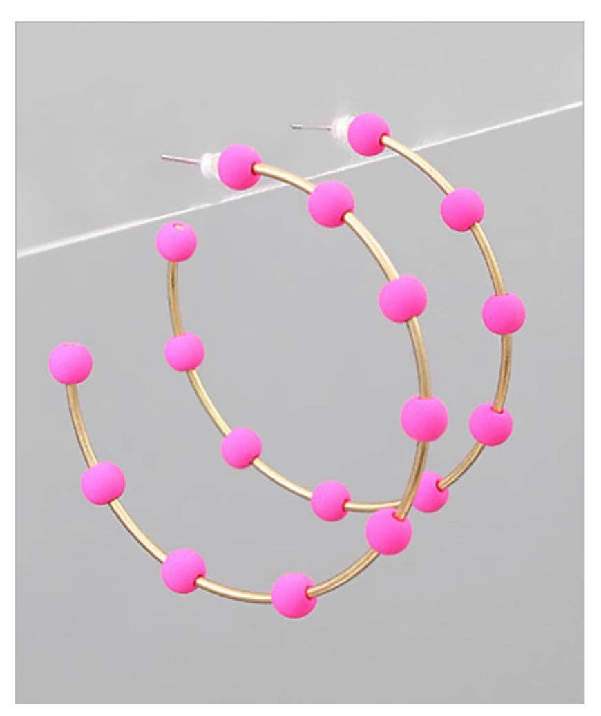 Pink &amp; Gold Bead Hoop Earrings