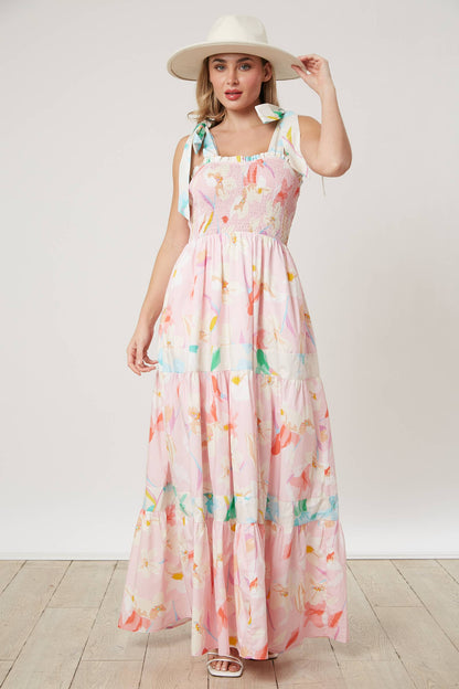 Floral Print Smocked Maxi Dress