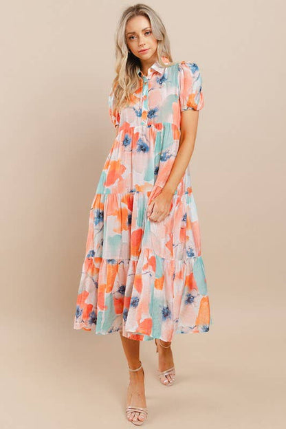 Watercolor Tiered Midi Dress