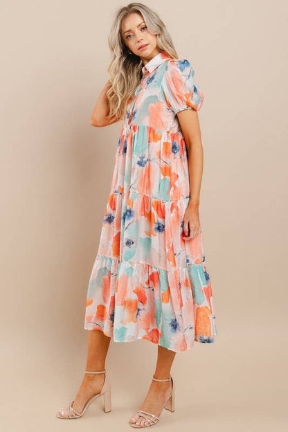 Watercolor Tiered Midi Dress