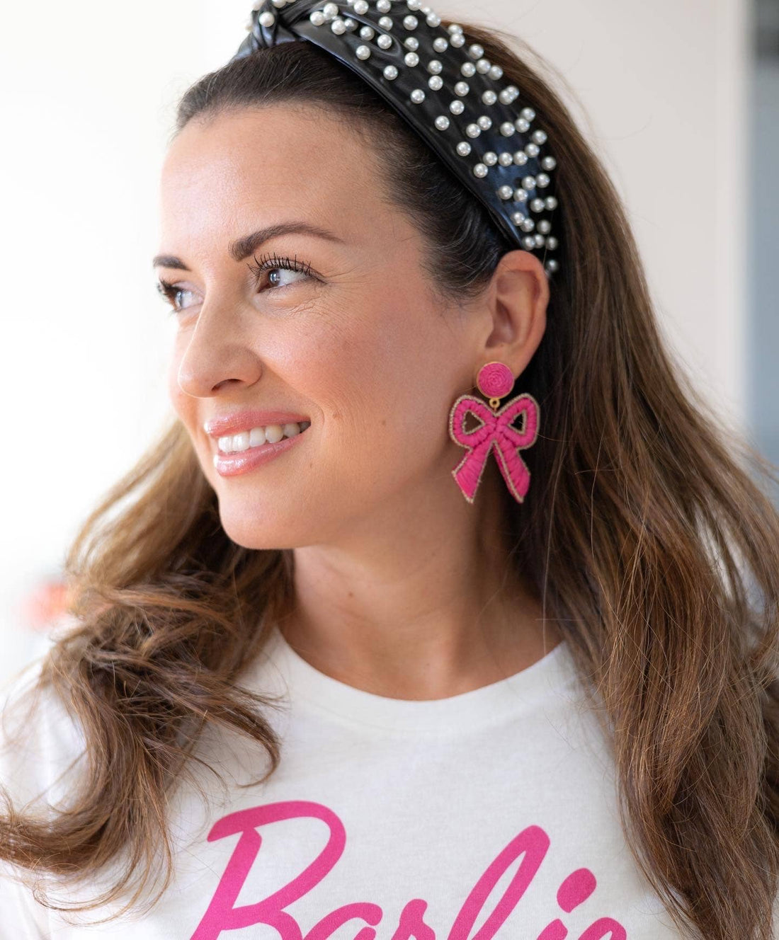 Pink Flamingo Bow Raffia Earrings