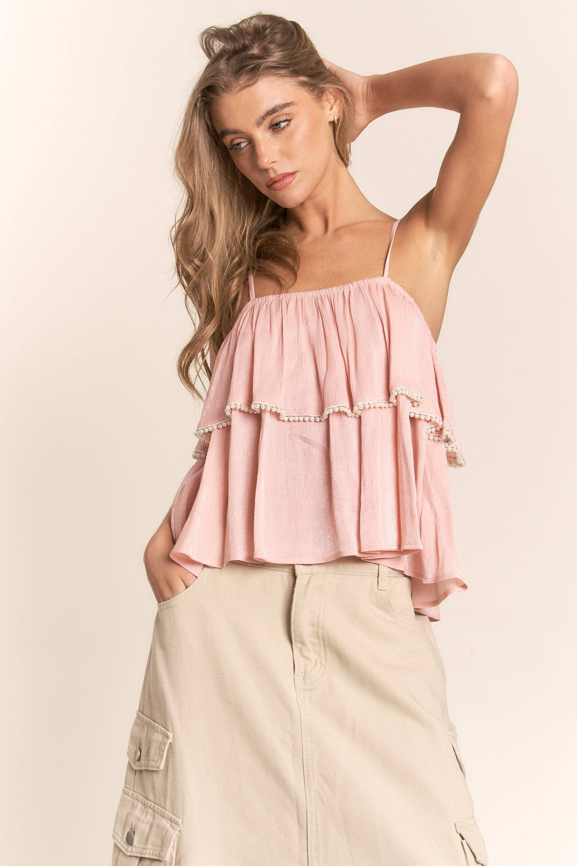 Spaghetti Strap Tiered Ruffled Top