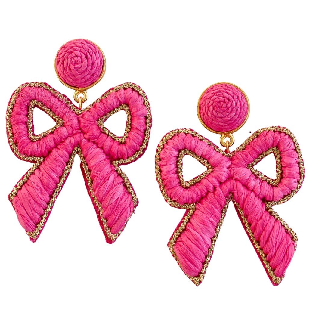 Pink Flamingo Bow Raffia Earrings