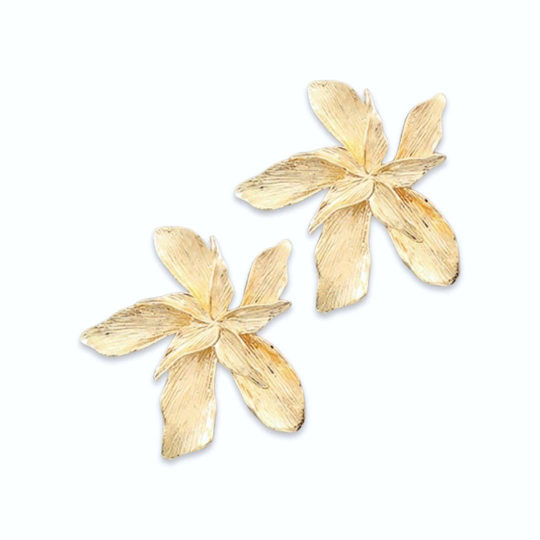 Gold Textured Flower Drop Earrings