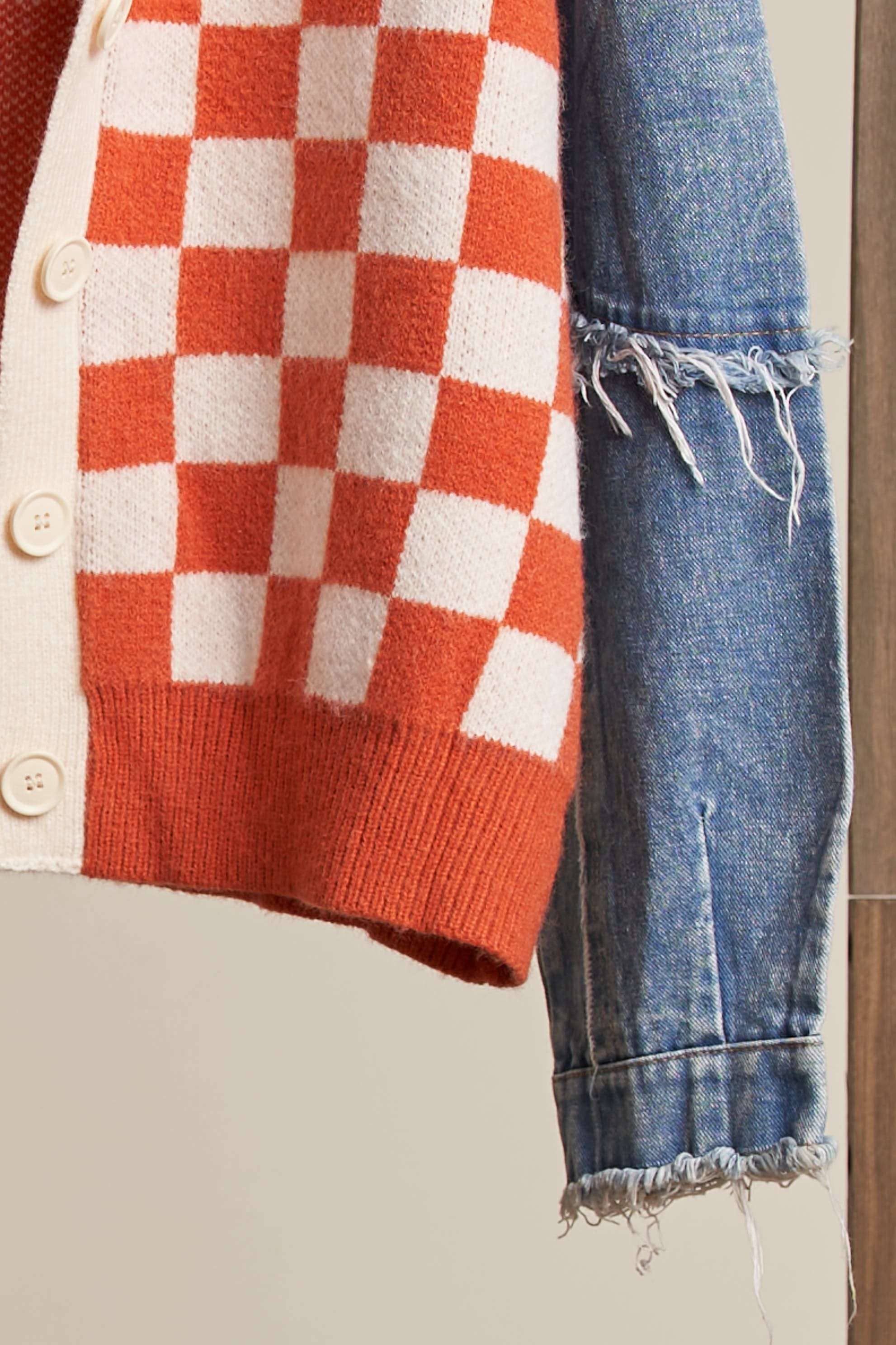 Checkered Knit Cardigan