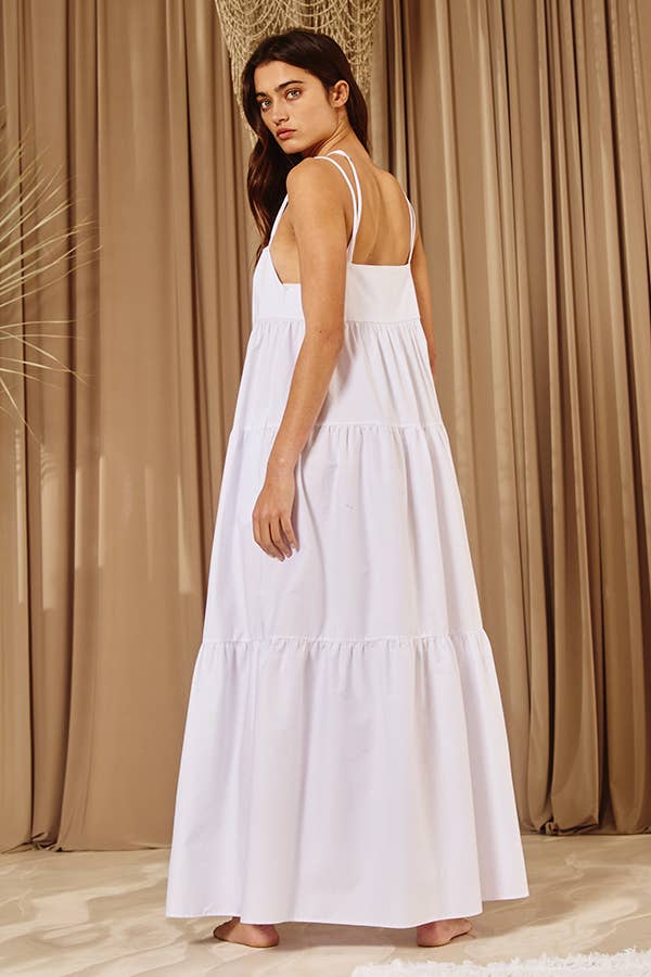 Strappy Tiered Poplin Maxi Dress