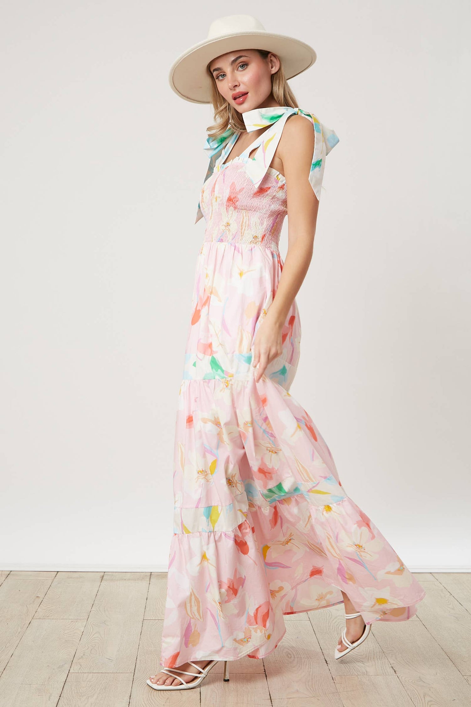 Floral Print Smocked Maxi Dress