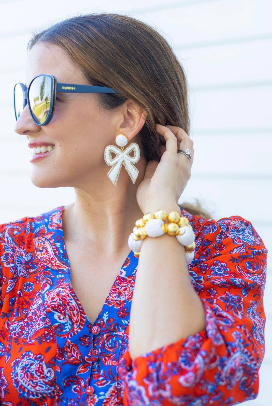 White Bow Raffia Earrings