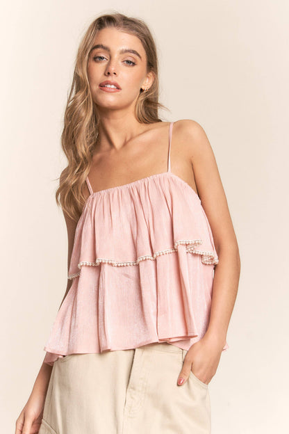 Spaghetti Strap Tiered Ruffled Top