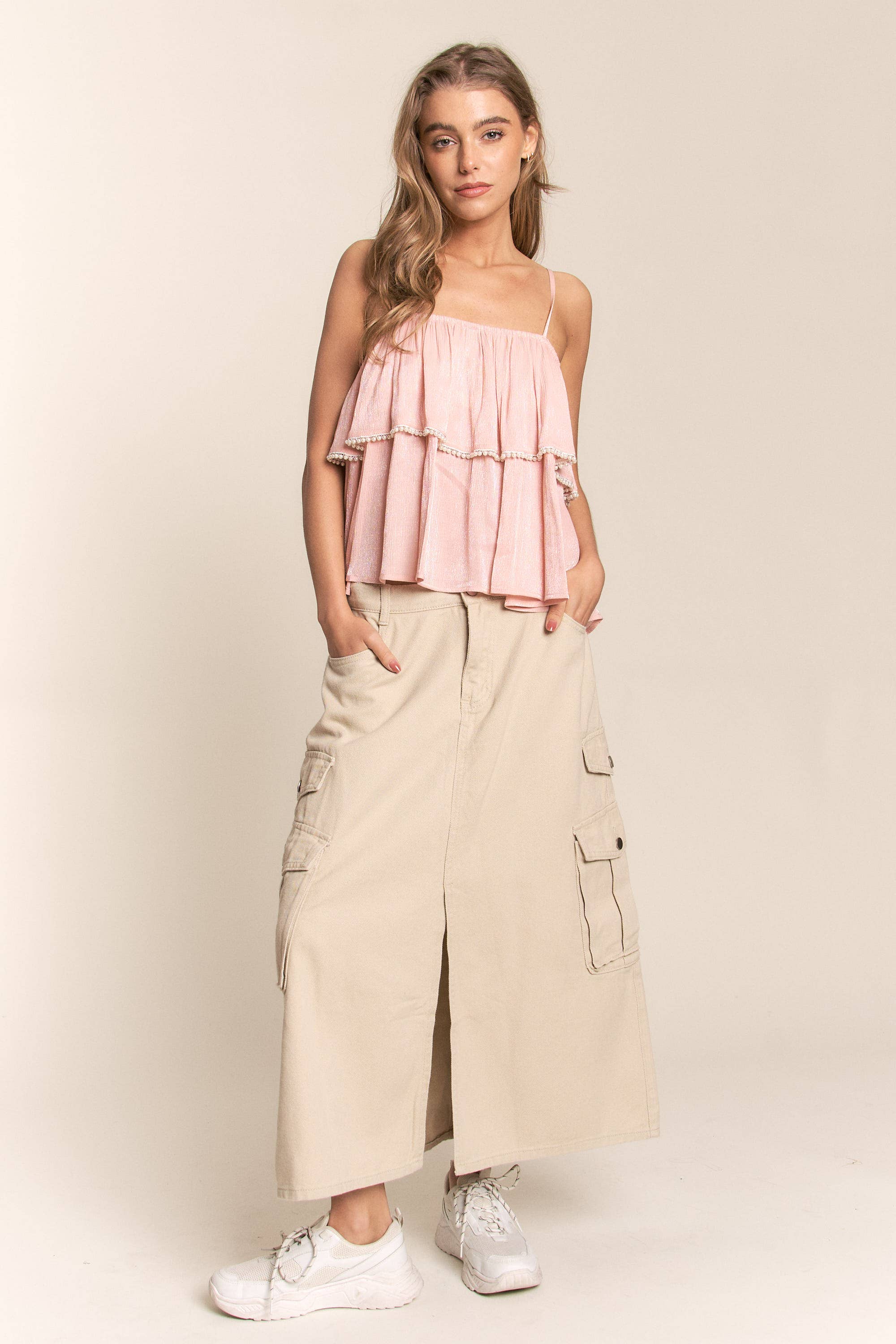 Spaghetti Strap Tiered Ruffled Top