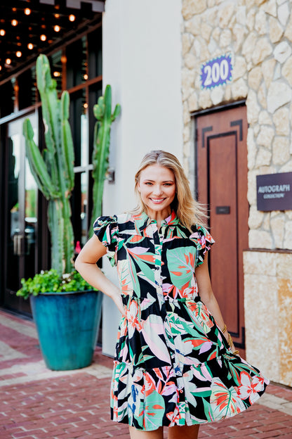 Multi Floral Abstract Tier Dress