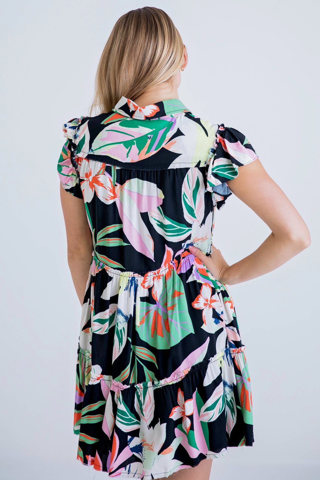 Multi Floral Abstract Tier Dress
