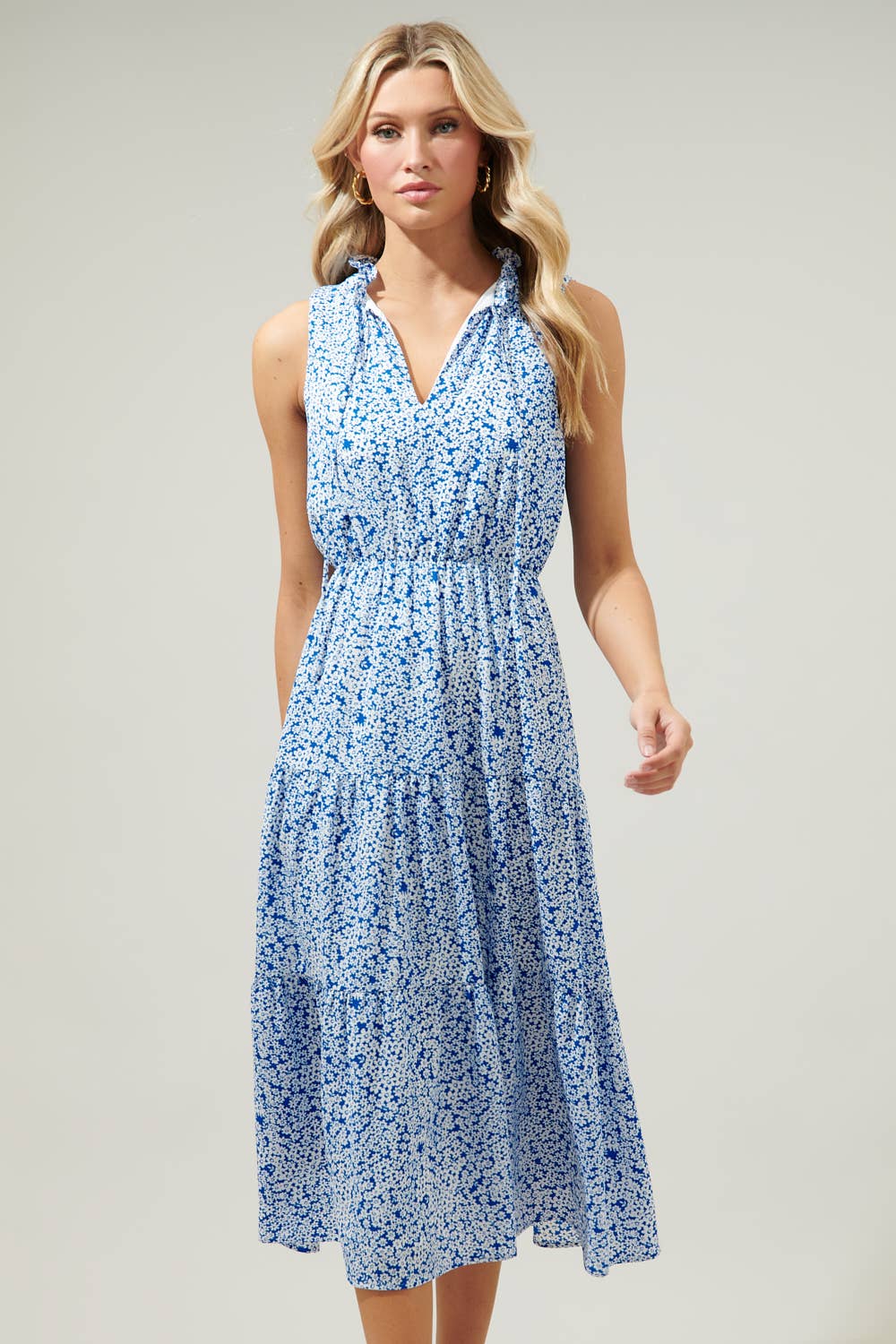 Floral Sleeveless Tiered Maxi Dress