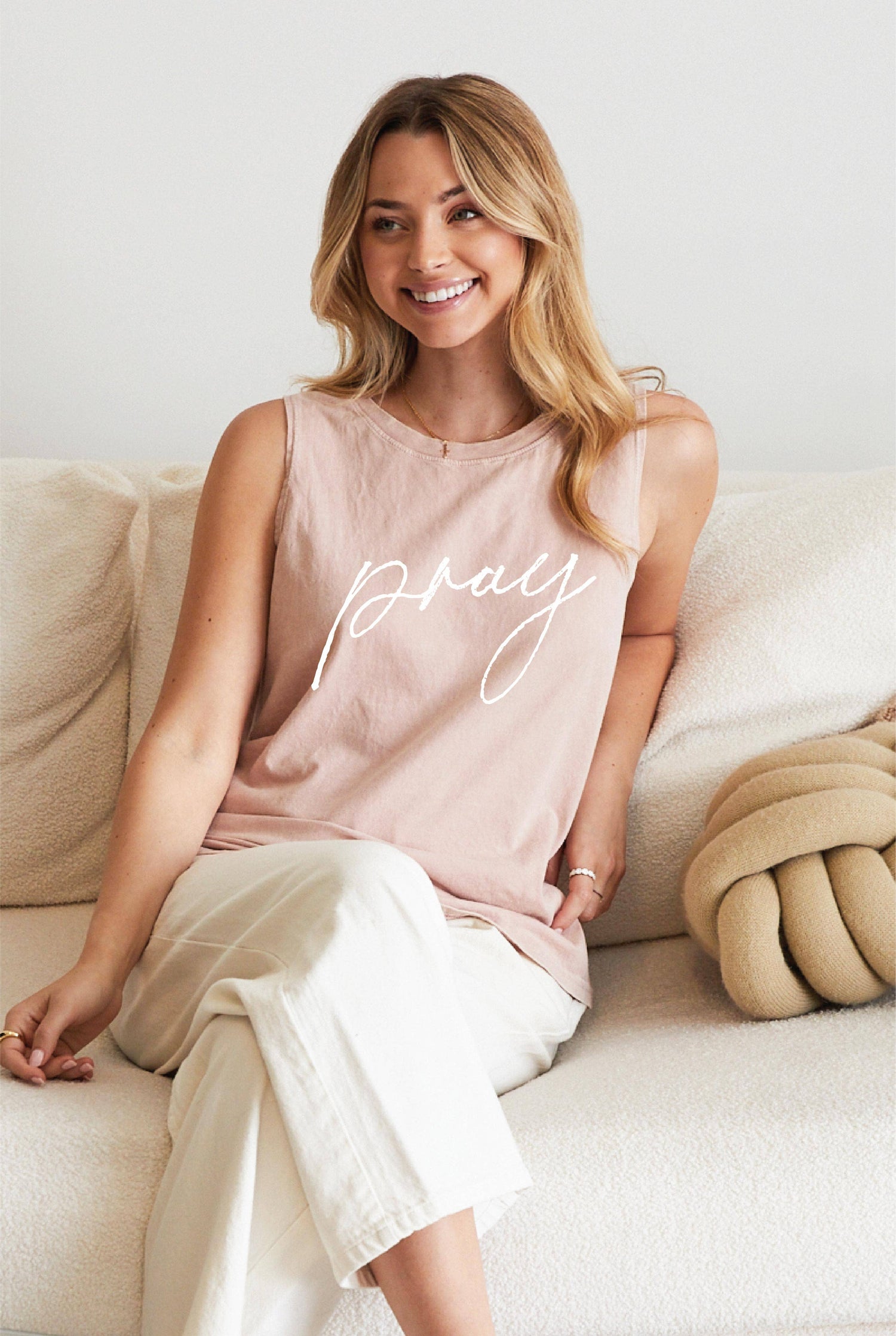 Pray Graphic Tank Top - Soft Pink